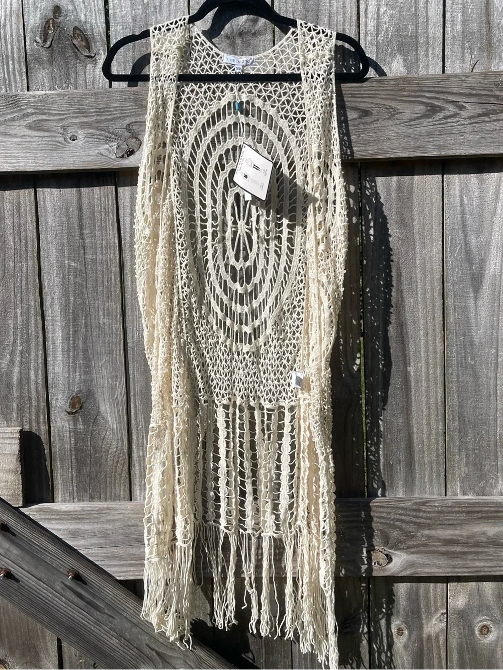 blue island Crochet Fringe Swim Coverup in Cream NWT Sz S/M - Picture 1 of 10